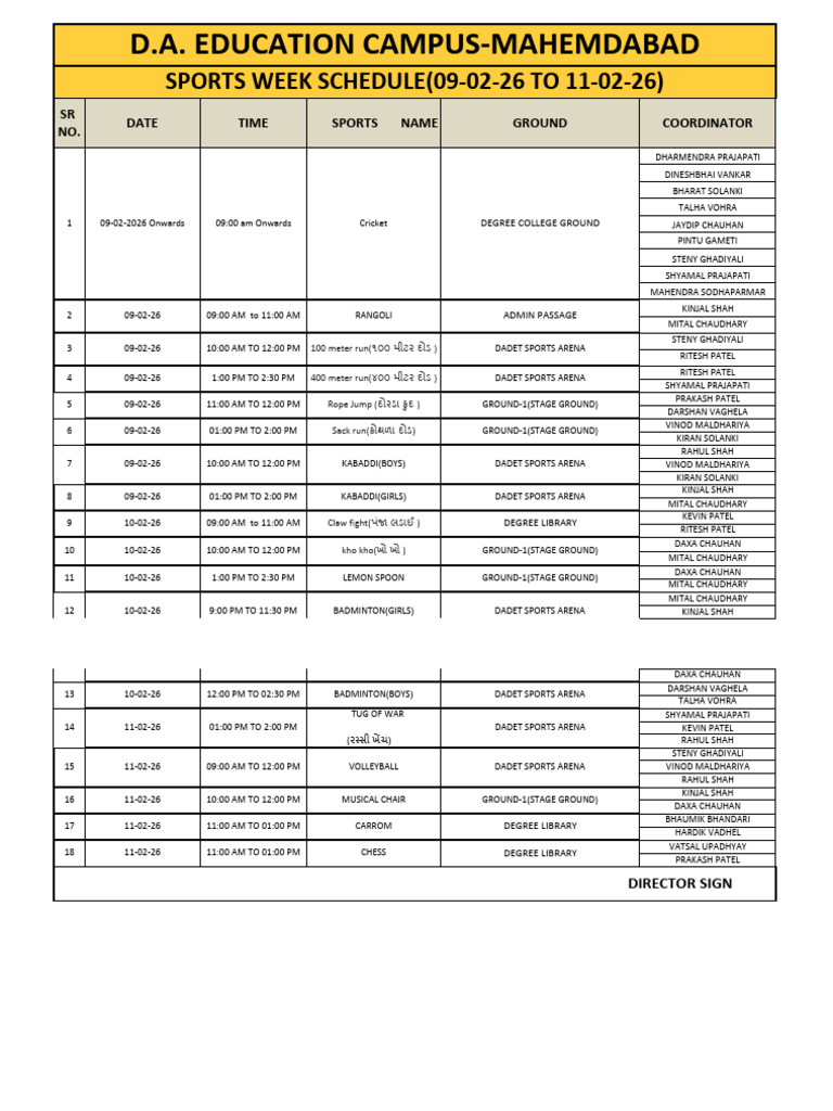 Sports Week Schedule | PDF