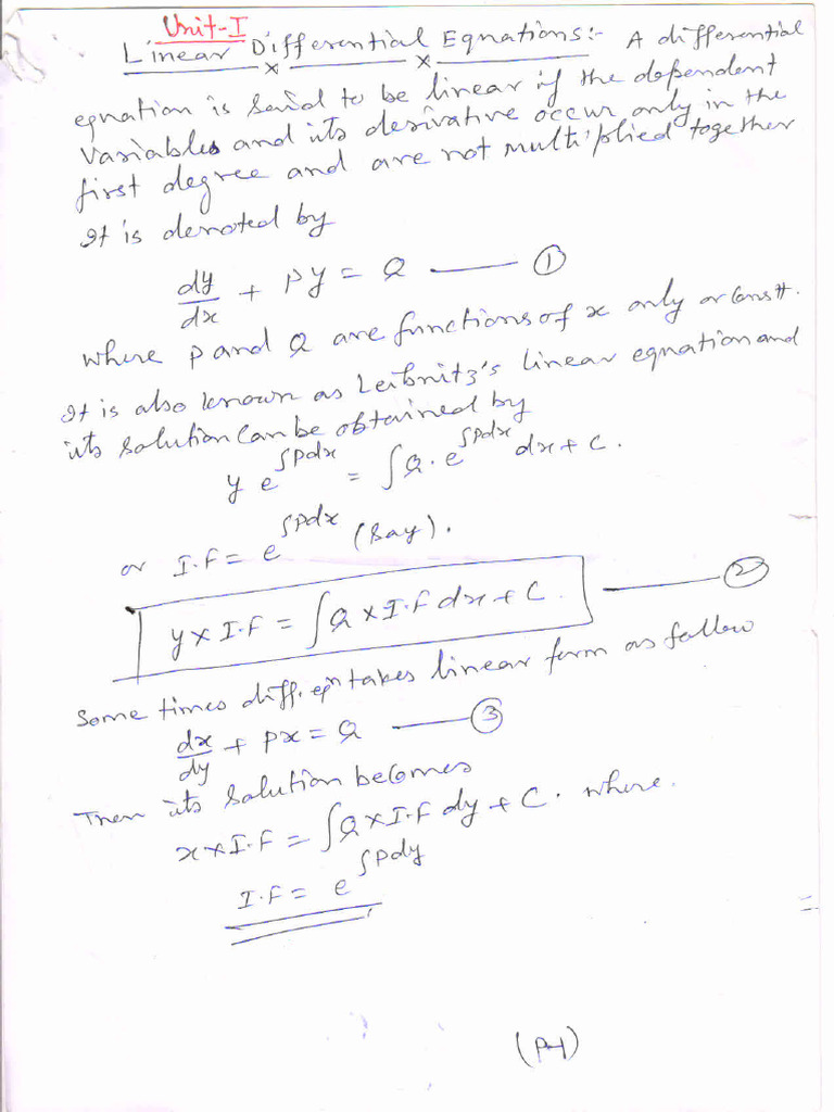 Unit-I (Linear Differential Equations) | PDF