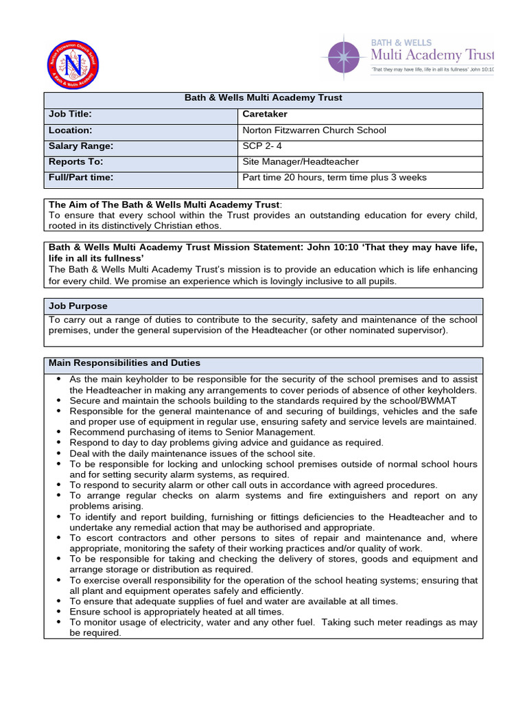 Caretaker Job Description | PDF | Occupational Safety And Health