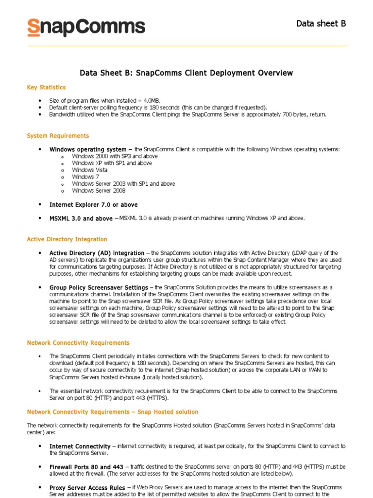 SnapComms Client Deployment Guide | PDF | Windows Registry | Proxy Server