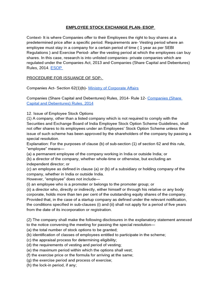 Employee Stock Exchange Plan - Esop | PDF | Employee Stock Option ...