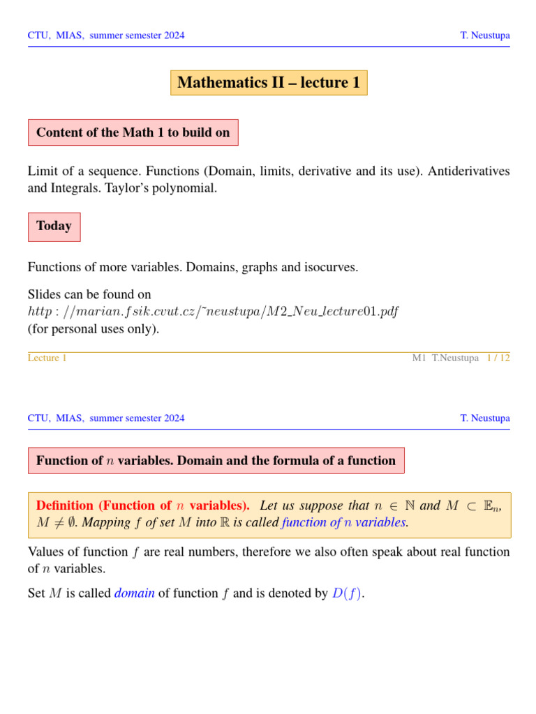 M2_Neu_lecture01 | PDF | Function (Mathematics) | Variable (Mathematics)
