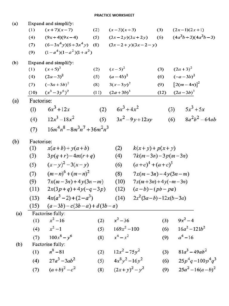 Practice Worksheet Grade 10 | PDF