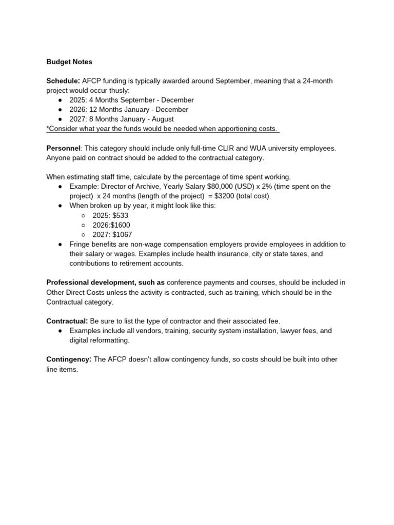 Budget Notes For Considerations | PDF