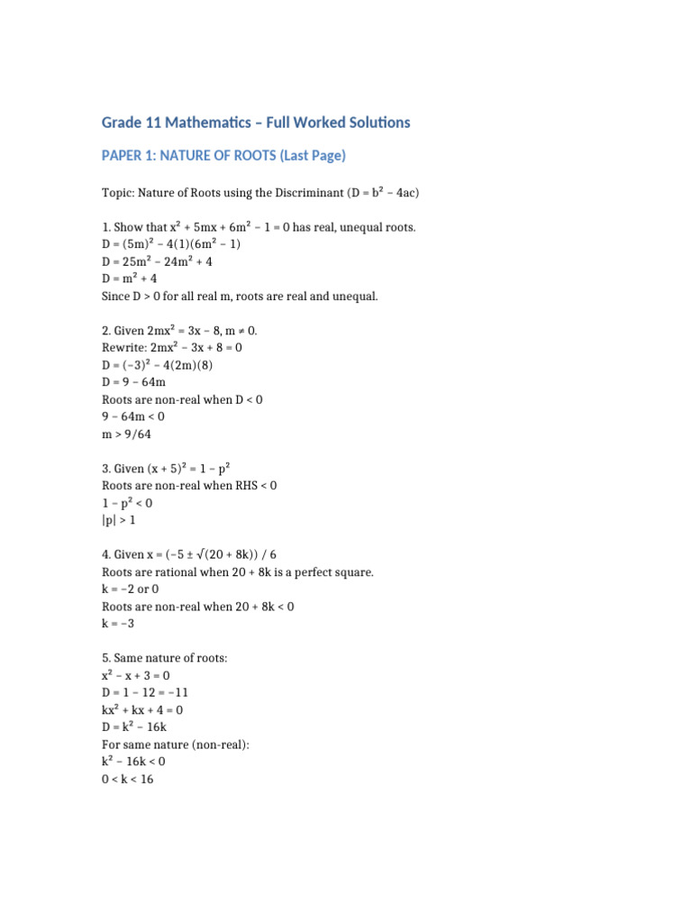 Grade 11 Maths Full Worked Solutions Reordered | PDF