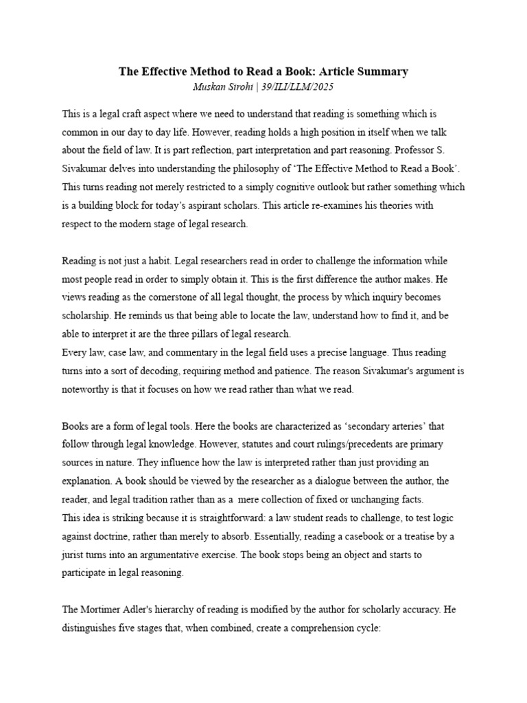 Article Summary Effective Methods To Read ABook | PDF | Reason | Knowledge
