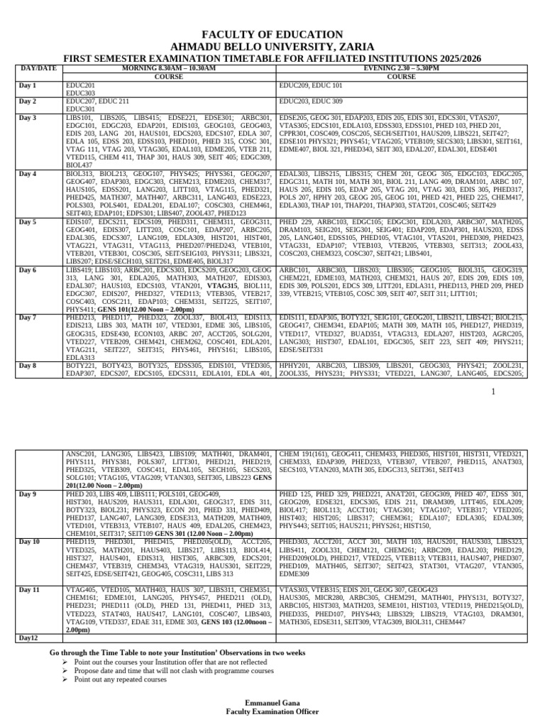 Affiliated Colleges First Semesterexamination Timetable 2025 - 2026 | PDF