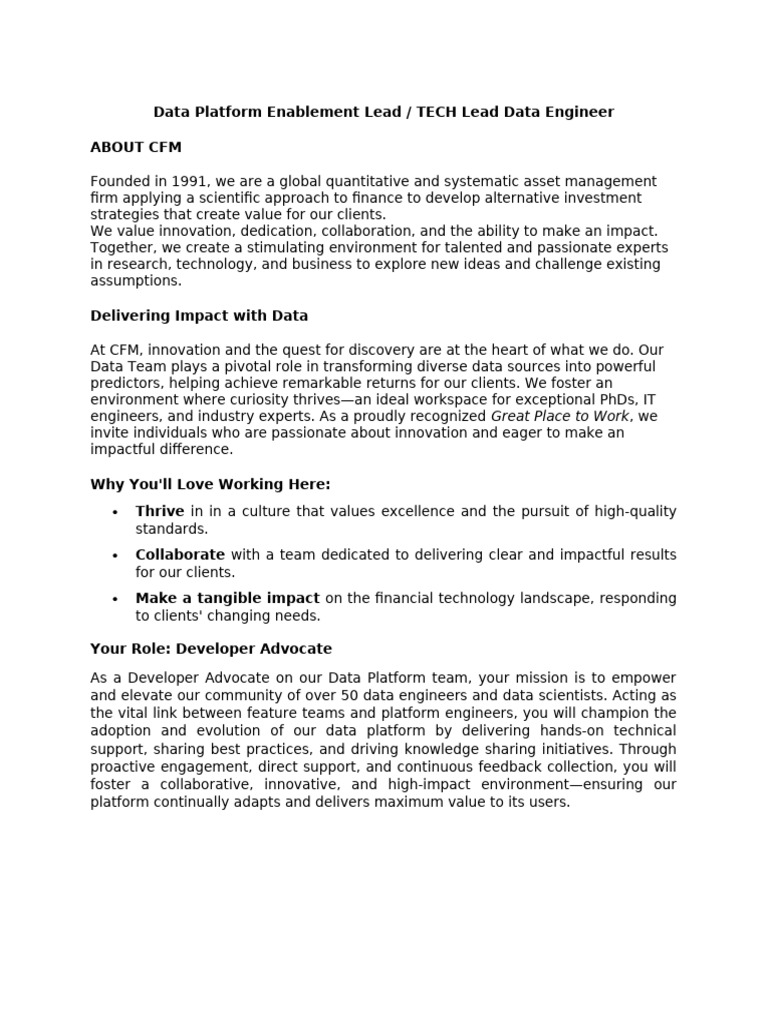Data Platform Enablement Lead 2026 | PDF | Cloud Computing | Innovation