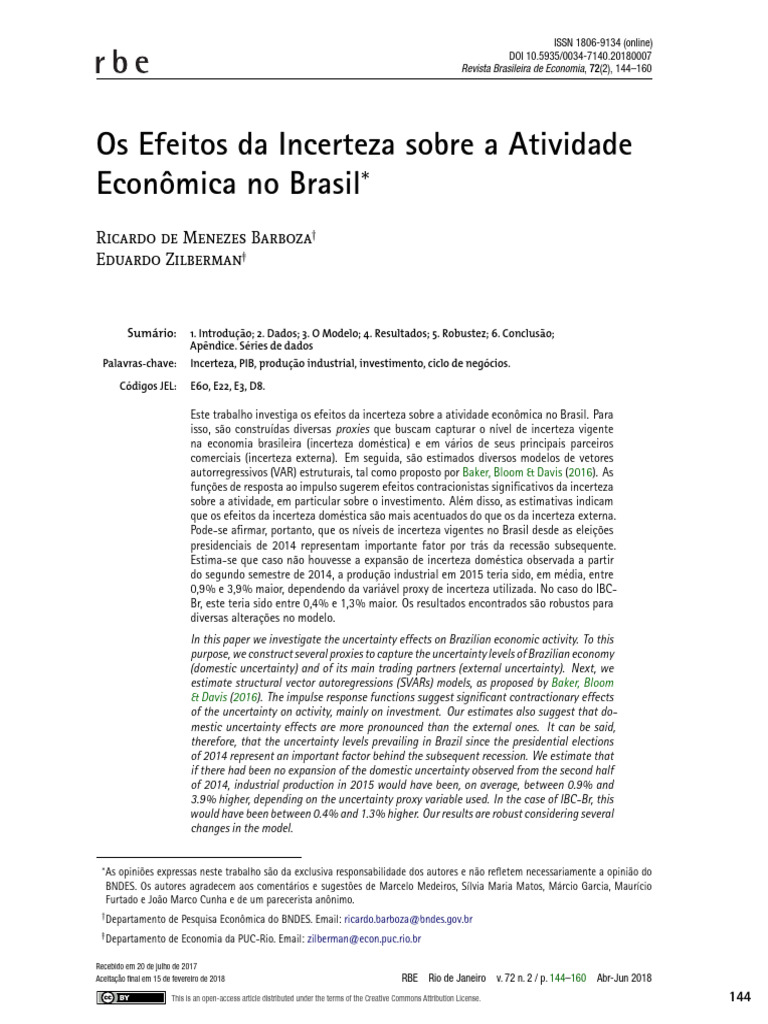 Efeitos Da Incerteza Sobre A Atividade Econômica | PDF | Economia ...