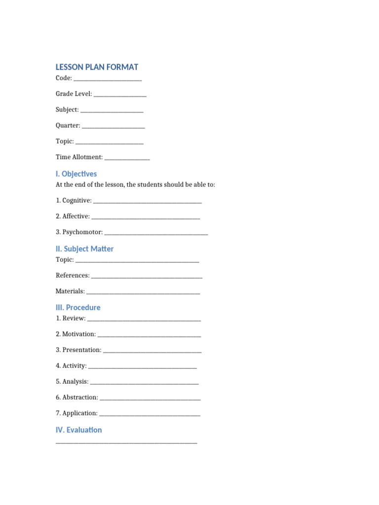 Lesson Plan Format-2 | PDF