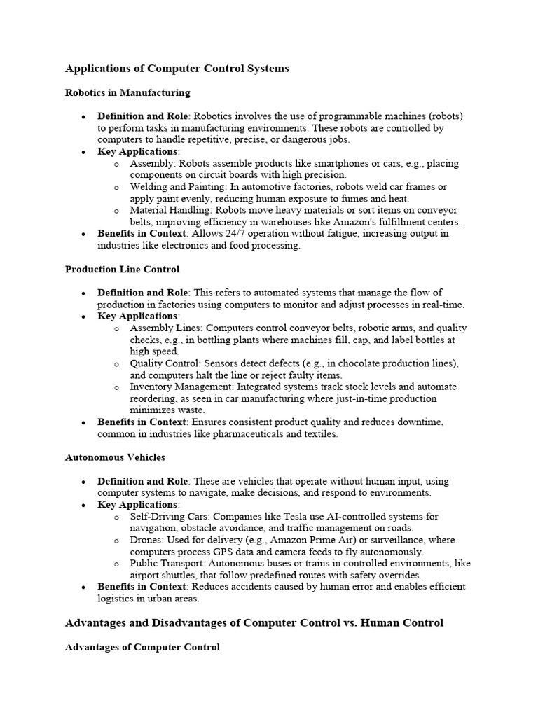 Applications of Computer Control Systems | PDF | Robot | Robotics