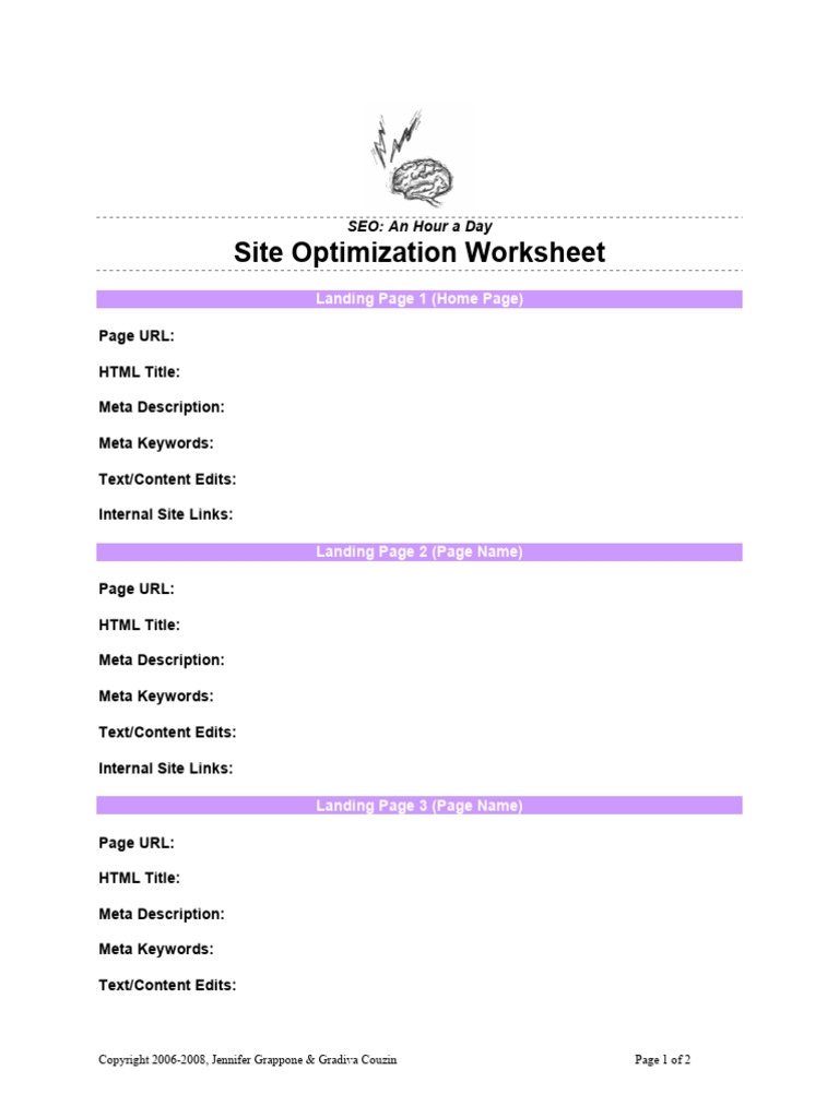 Site Op Tim Ization Worksheet | PDF
