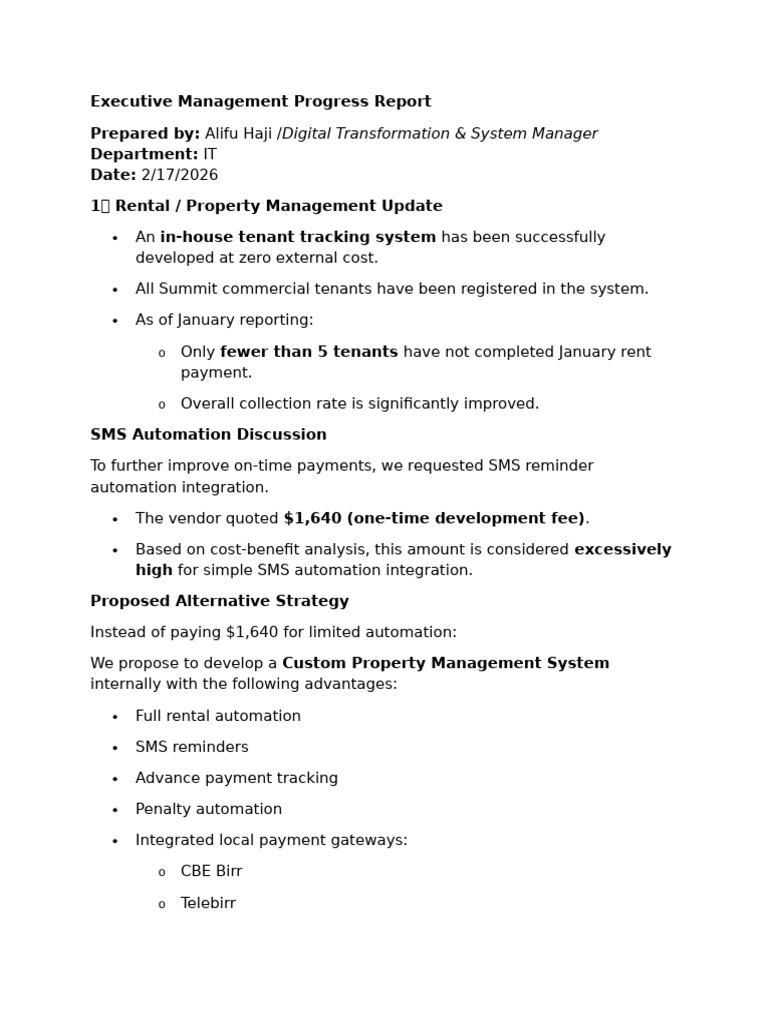 IT Dep Executive Management Progress Report | PDF | Cloud Computing ...