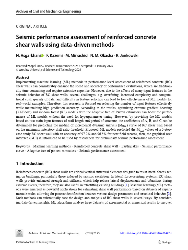 Seismic Performance Assessment of Reinforced Concrete Shear Walls Using ...
