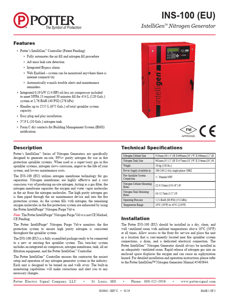 IntelliGen™ Nitrogen Generator | PDF | Fire Sprinkler System | Oxygen