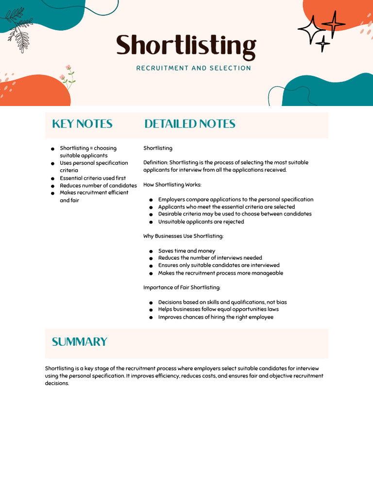 Cornell Note Taking Business (Shortlisting) | PDF