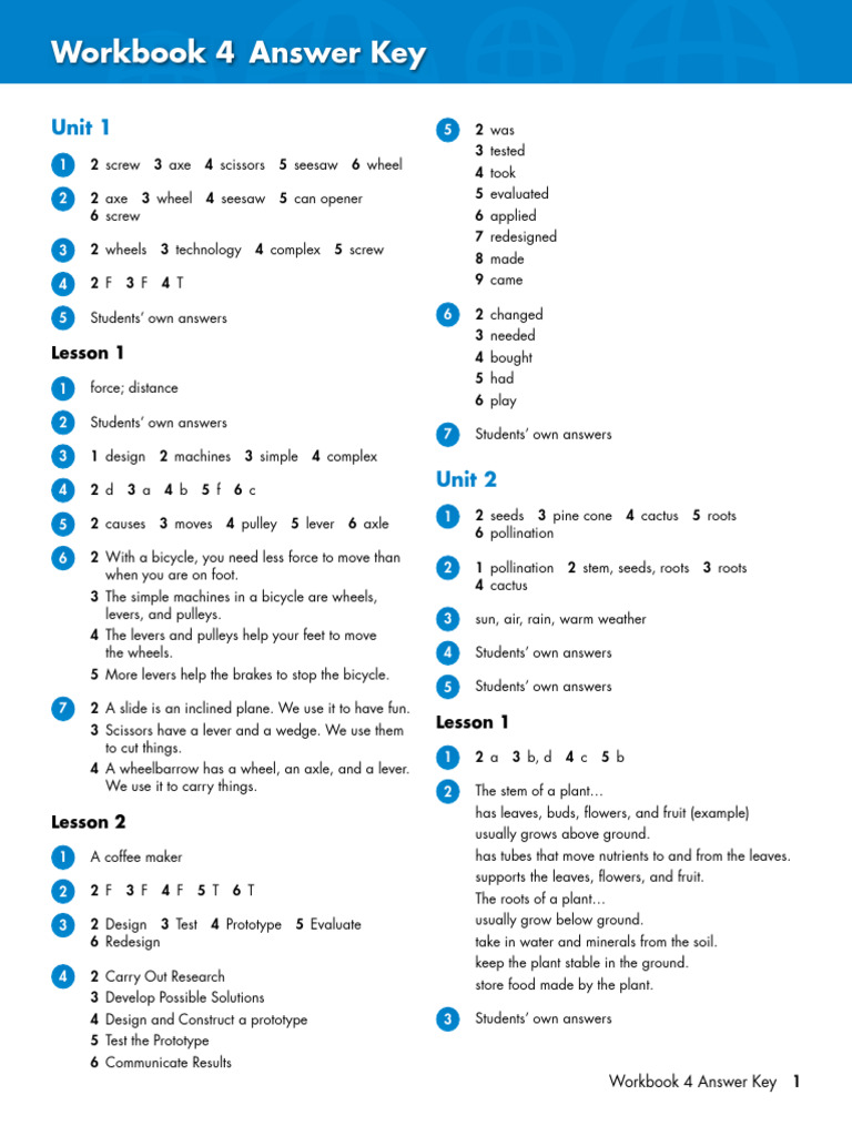 Big Science Workbook 4 Answer Key 1 | PDF | Infection | Force