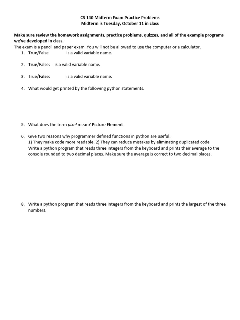 Midterm Practice Solutions | PDF | Python (Programming Language ...