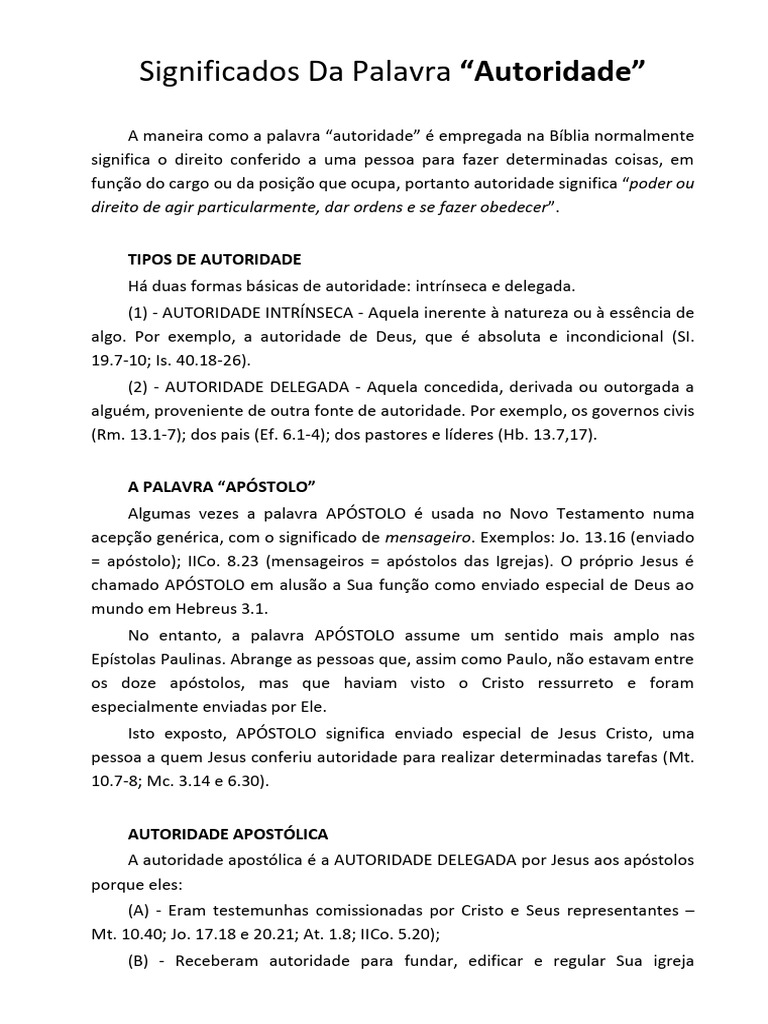 ARTIGO O Significado Da Palavra Autoridade | PDF | Apóstolo Paulo | Jesus