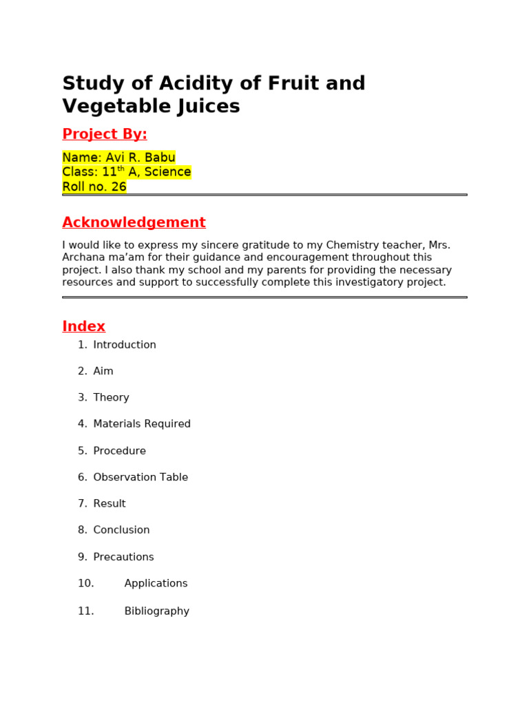 Investigatory Project_ Study of Acidity of Fruit and Vegetable Juices ...
