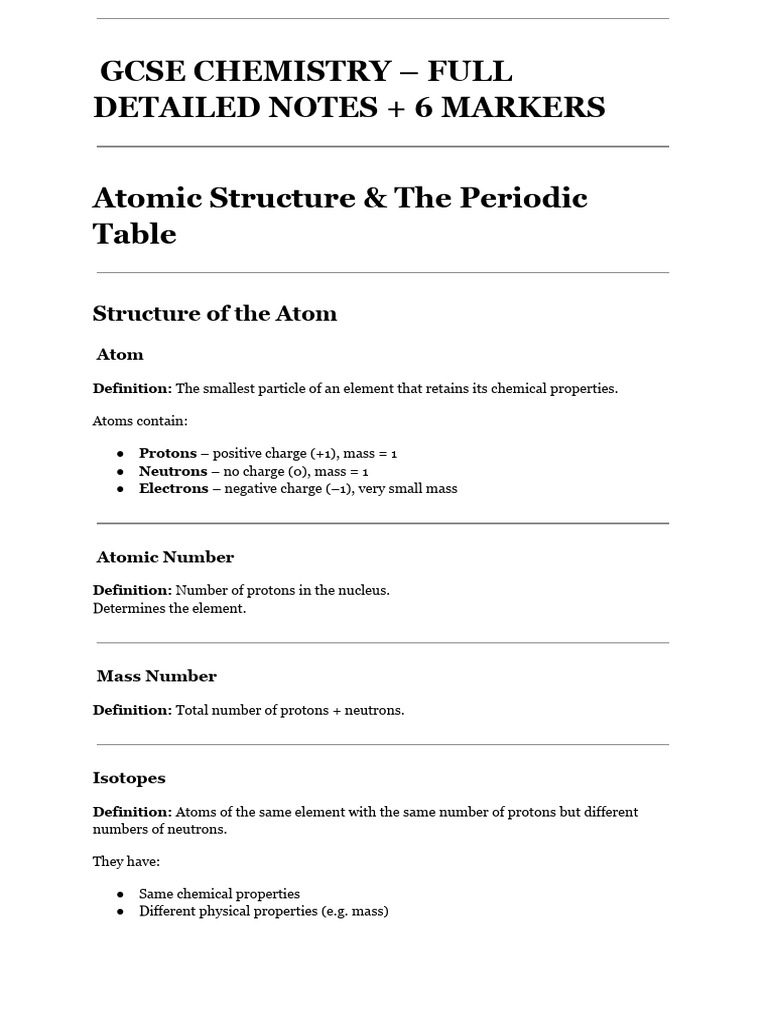 Gcse Chemistry Summarised Notes | PDF | Ionic Bonding | Ion