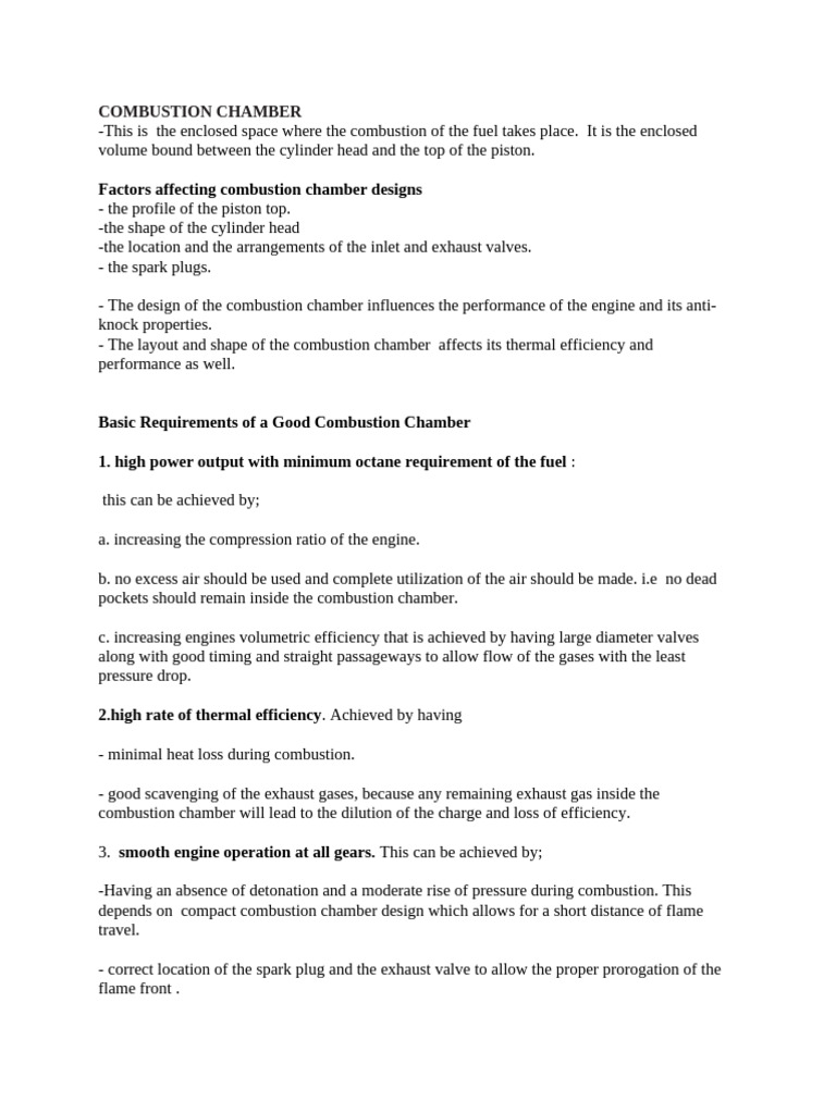 COMBUSTION CHAMBER | PDF | Piston | Engines