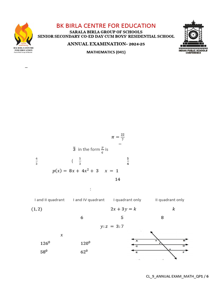 CL 9 Annual Exam QP Mathematics | PDF | Geometric Shapes | Euclidean ...