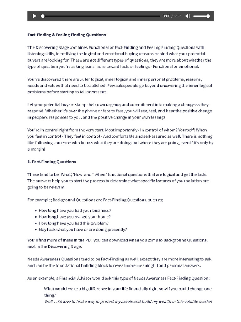 08--Fact-Finding and Feeling Finding Questions | PDF | Cognition ...