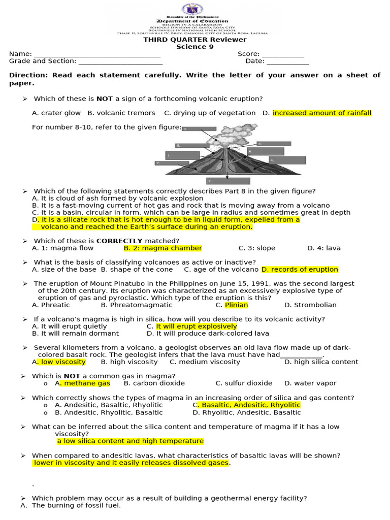 Grade 9 3rd Quarter Reviewer | PDF | Volcano | Climate Change