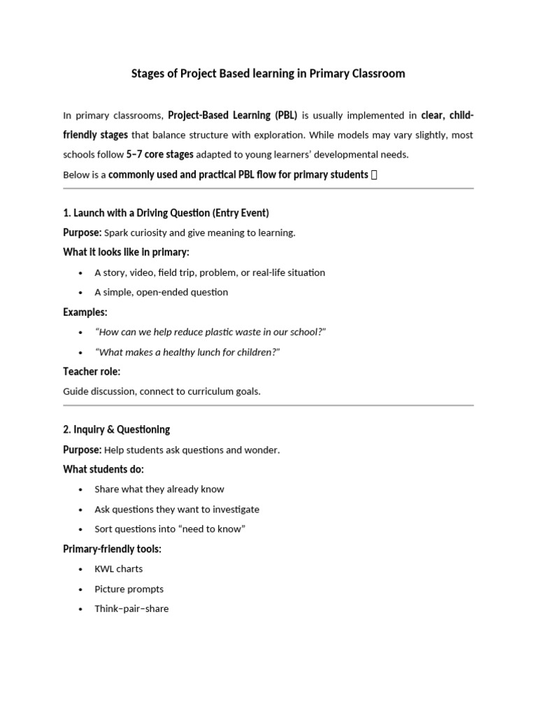 Stages of Project Based Learning in Primary Classroom | PDF ...