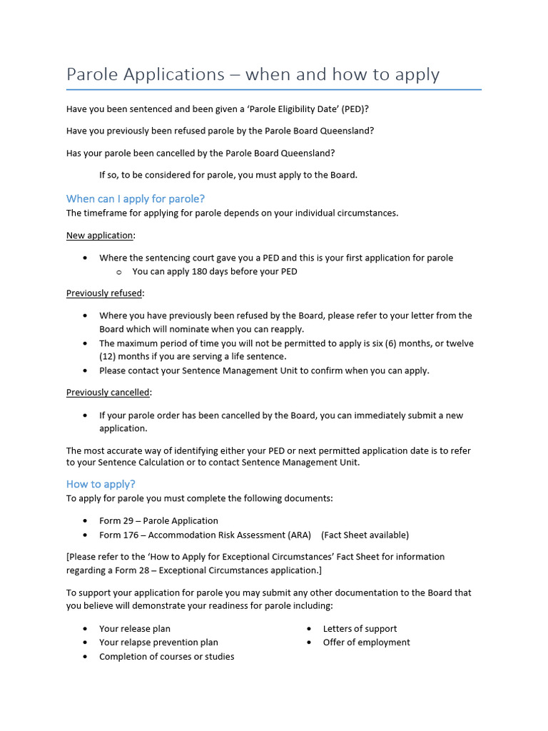 Parole Applications - When and How To Apply | PDF | Parole ...