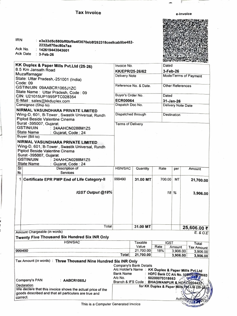 Epr Tax Invoice 62 Nirmal | PDF | Economies | Taxation