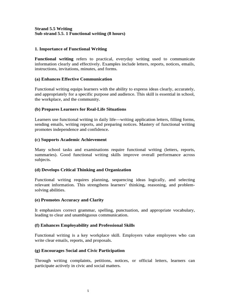 Sub Strand 5.5.1 Functional Writing | PDF | Educational Assessment ...