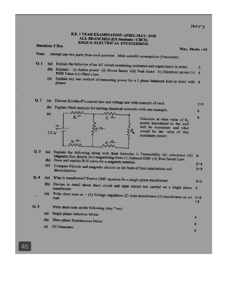 Electrical PYQ Sem 2 | PDF