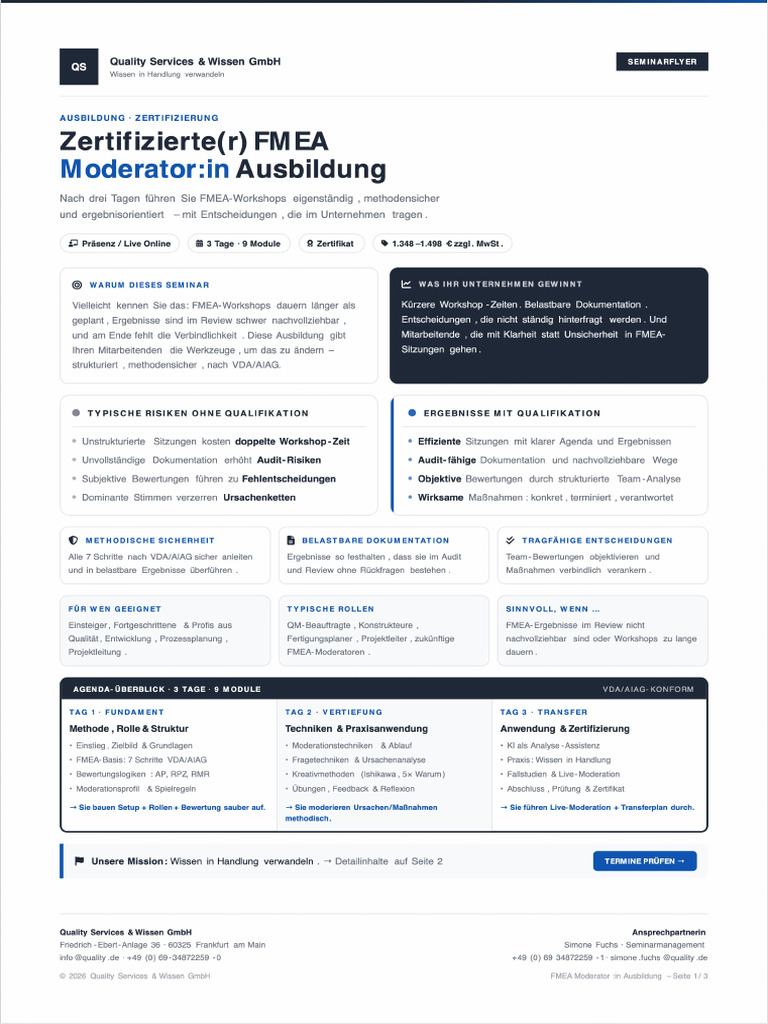 FMEA Moderator 3 Tage | PDF