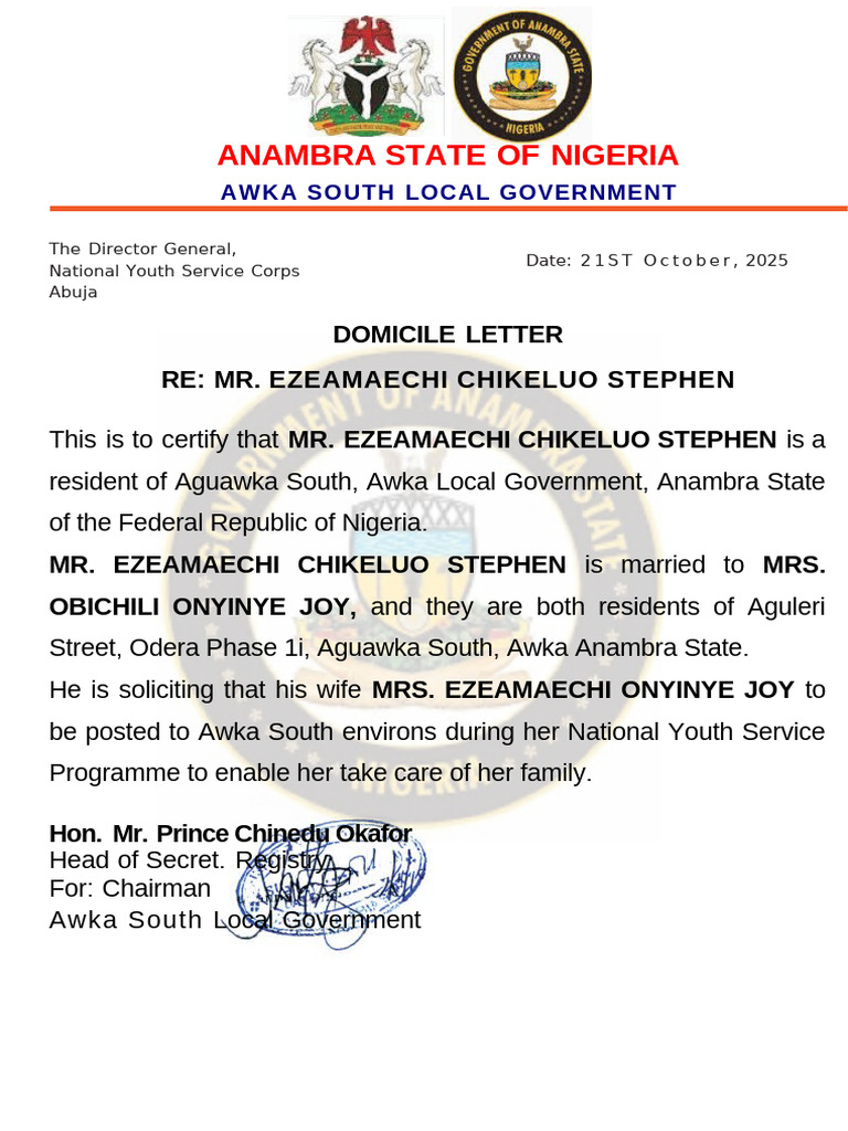 Domicile Letter Ojobo | PDF
