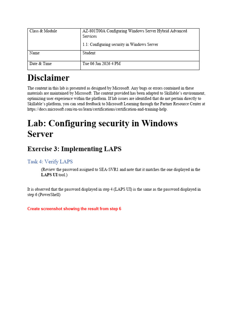 1.1 Configuring Security in Windows Server Student | PDF