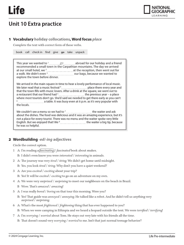 Life3e BRE PreInt StudentWorksheets Extra Practice Worksheets Unit 10 ...