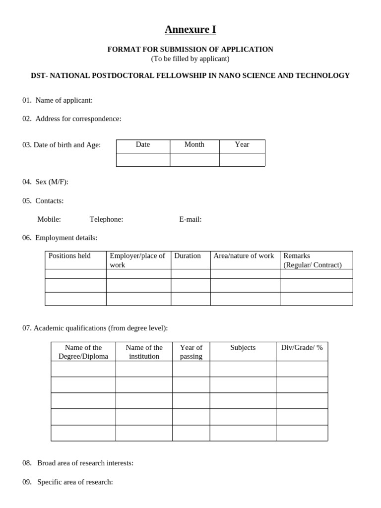 DST PDF Application Format Annex I | PDF | Thesis | Doctor Of Philosophy