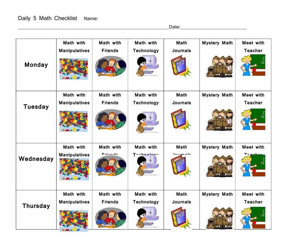 Daily 5 Math Checklist | PDF