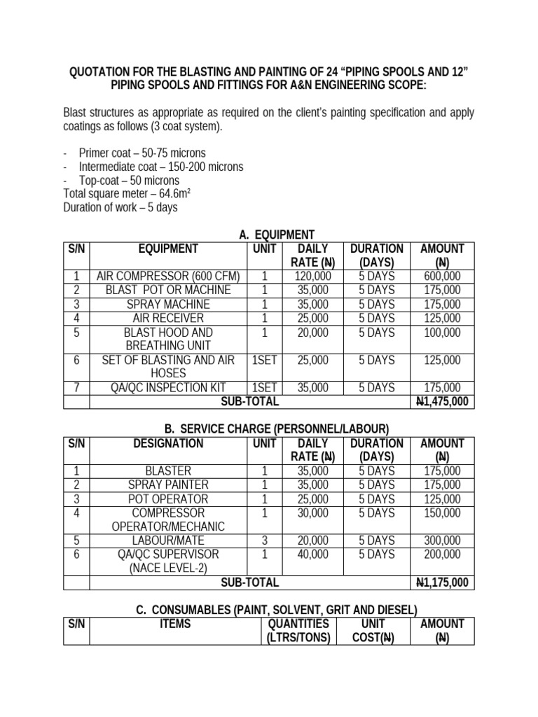 Quotation For The Blasting and Painting | PDF | Industrial Processes ...