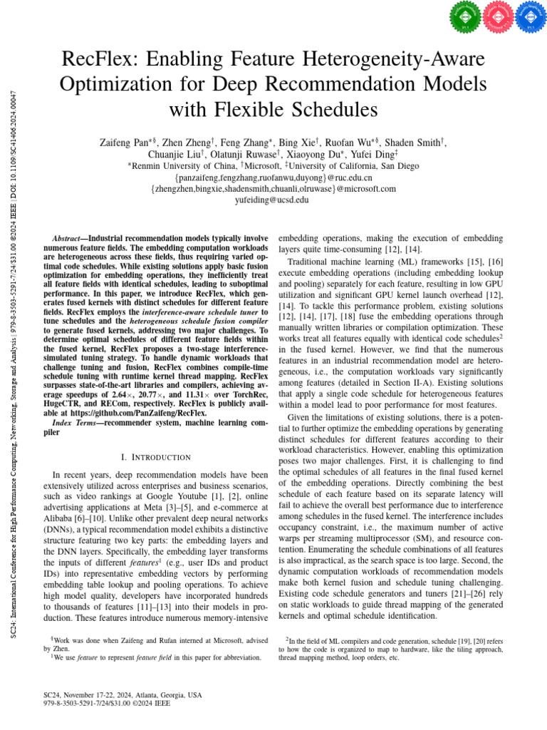 RecFlex Enabling Feature Heterogeneity-Aware Optimization For Deep ...
