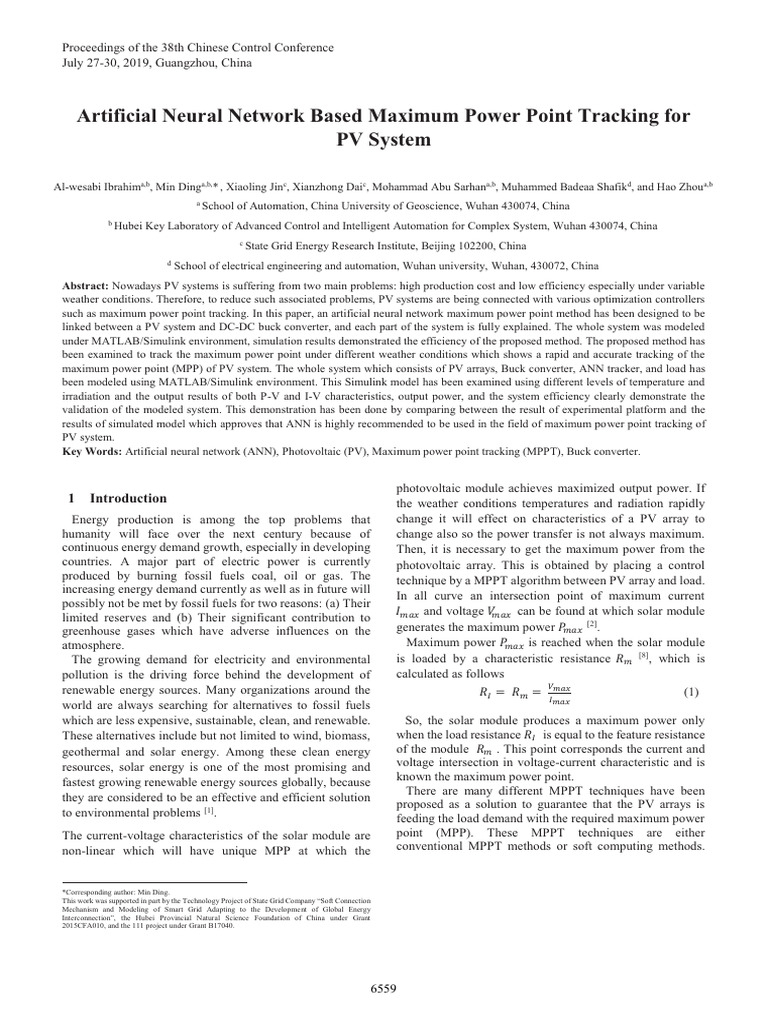 Artificial Neural Network Based Maximum Power Point Tracking For PV ...