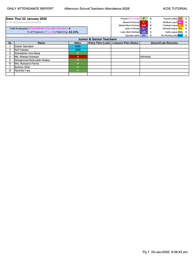Afternoon Attendance | PDF