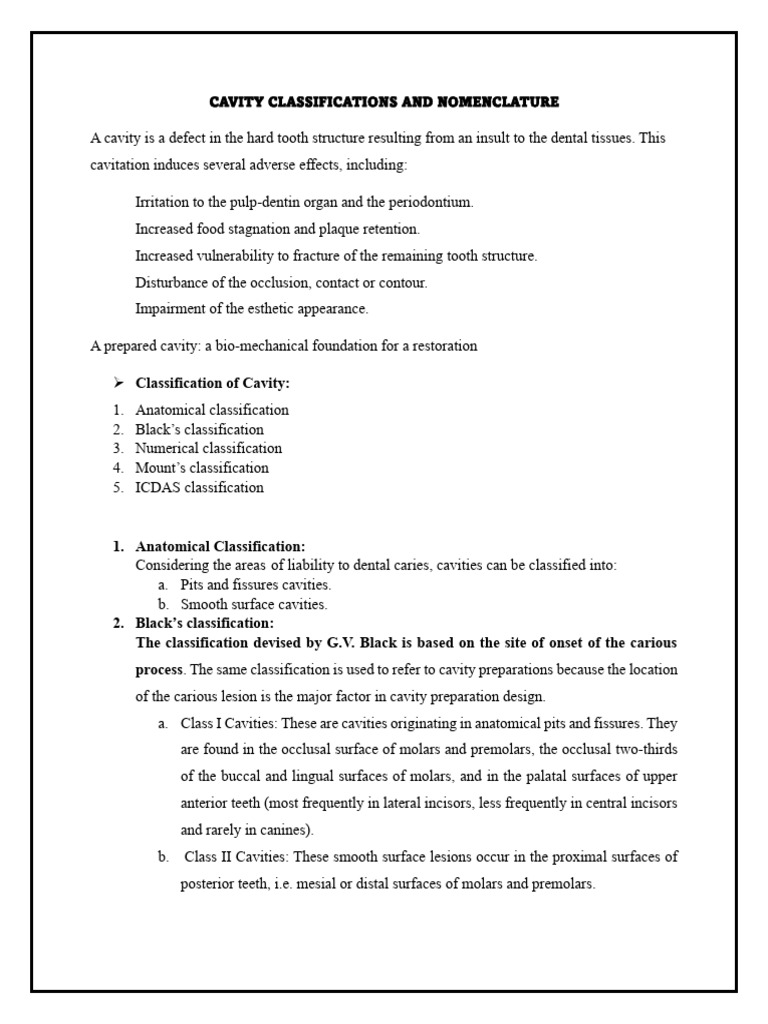 Cavity Classification and Nomenclature | PDF | Tooth Enamel | Dental ...
