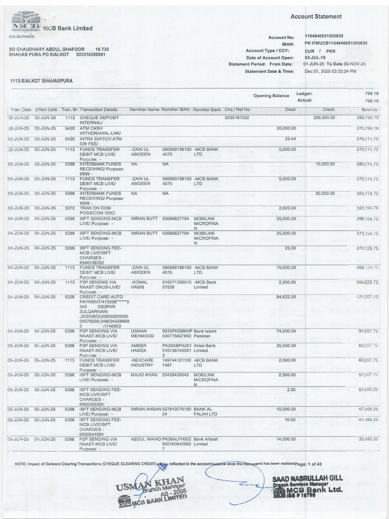 Personal Bank 6 Month Statement | PDF
