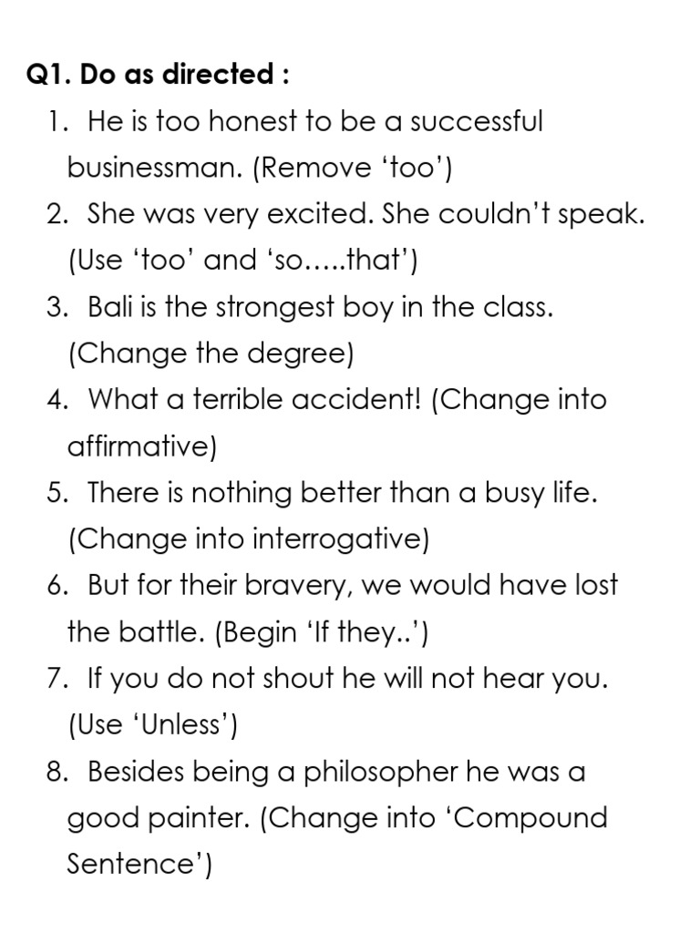 Grade X Grammar Practice | PDF