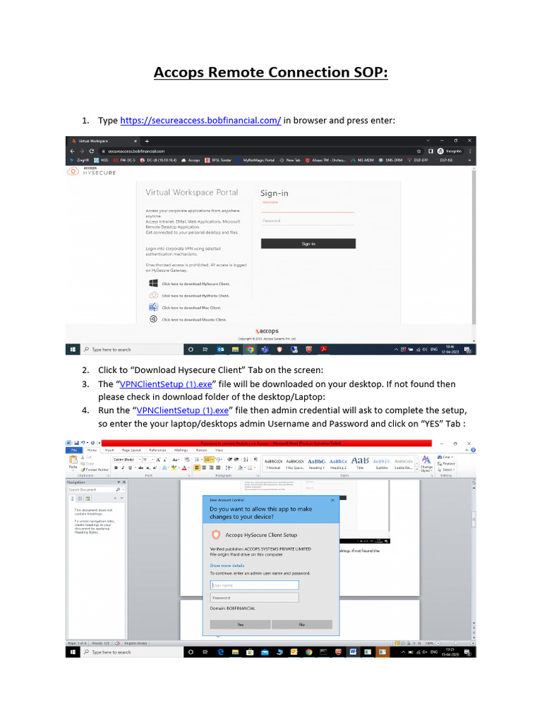 Accops Remote Connection - SOP | PDF
