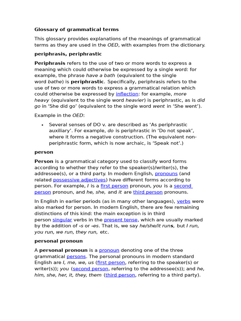 Glossary of Grammatical Terms OED 1 | PDF | Adjective | Plural