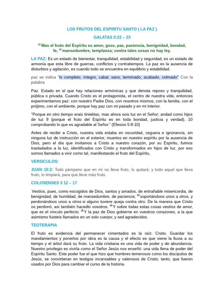 Frutos Del Espirutu Santo | PDF | Fruto Del Espiritu Santo | Creencia ...